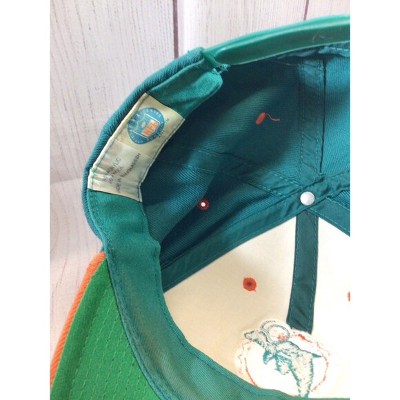 Vintage Miami Dolphins Two Tone Snapback Orange and Teal 1970s Logo Hat NFL - Picture 11 of 13